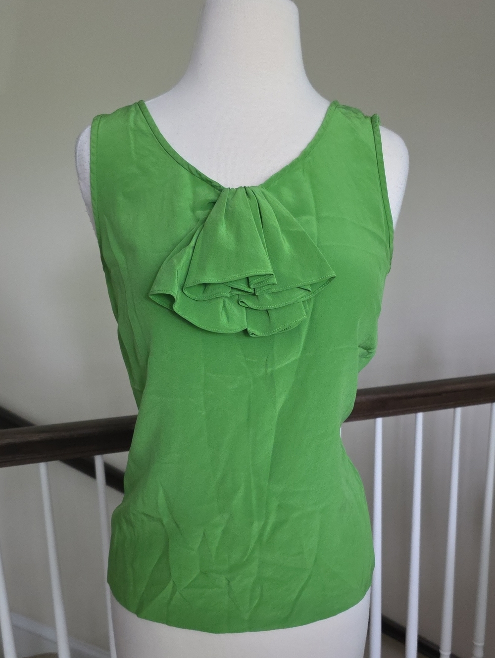 Green Sleeveless Ruffle Neck Women's Top
